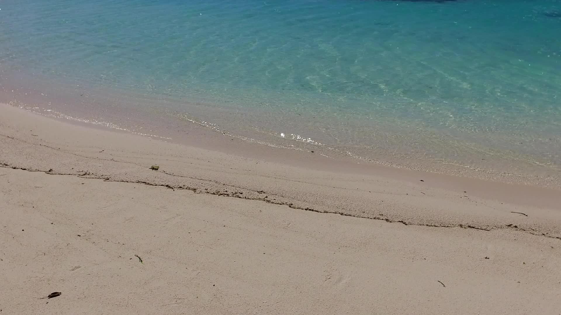 蓝色的海洋和珊瑚礁附近的白色海滩有着完美的背景视频的预览图