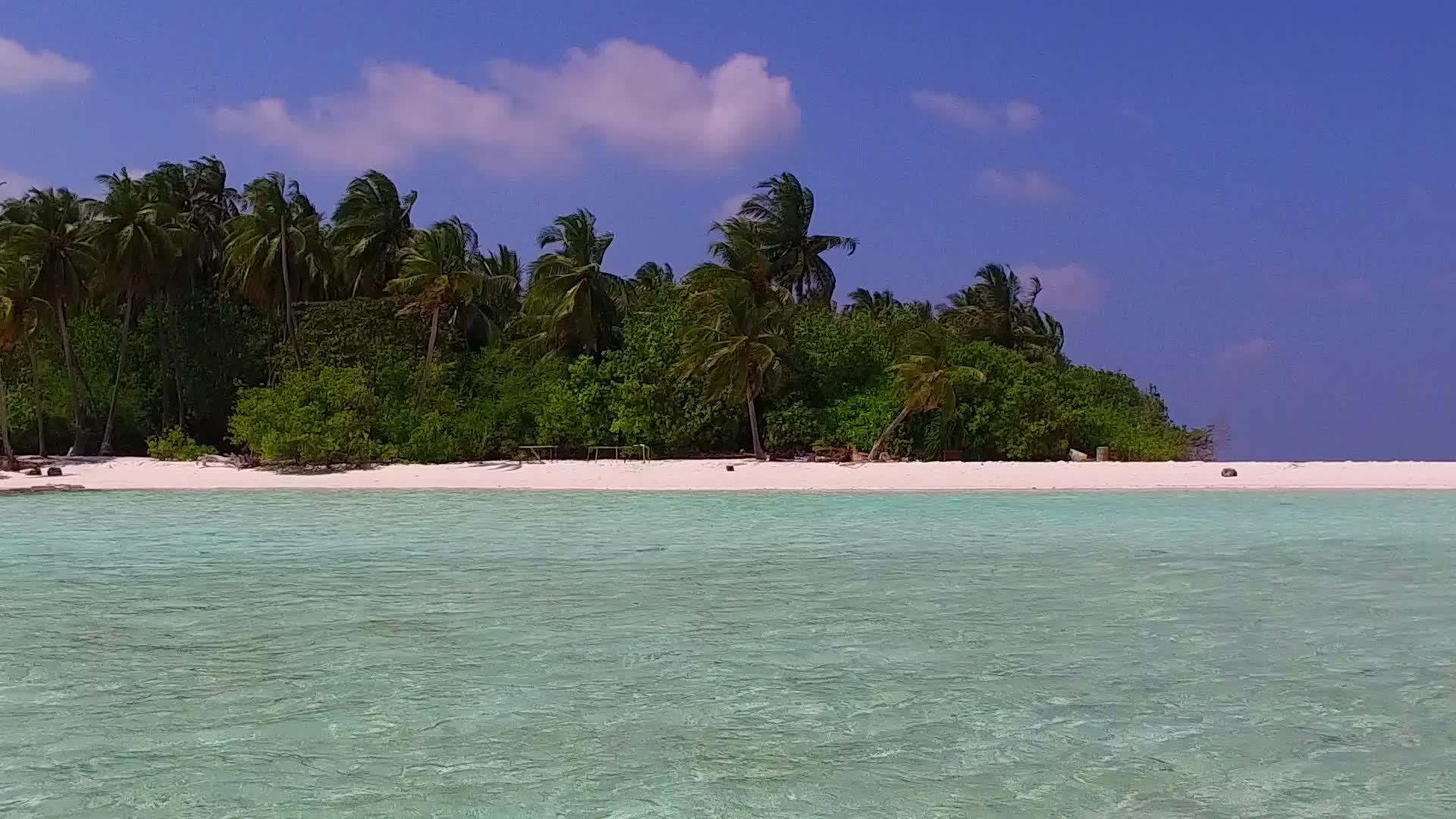 完美的海湾海滩背景由绿色海洋和珊瑚礁附近的白沙组成视频的预览图
