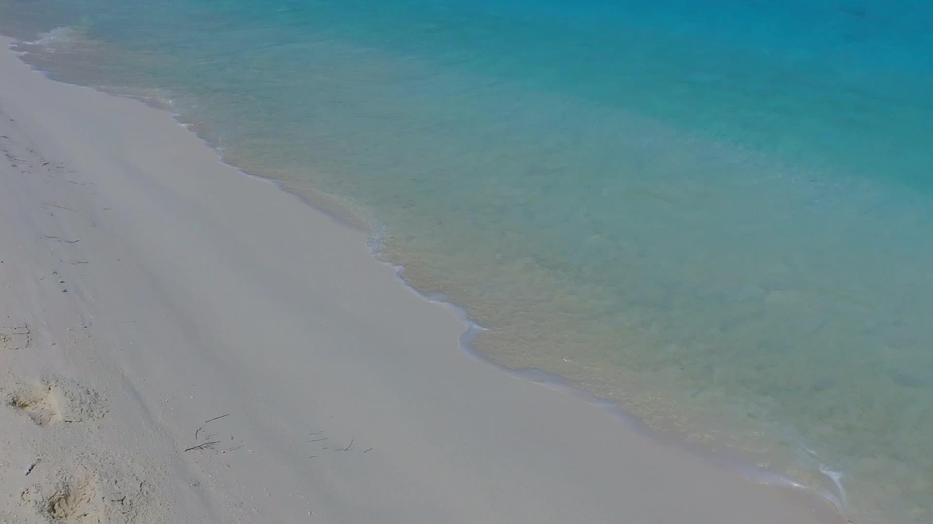 海滩在海平面和棕榈树附近的白色沙滩和浅水白色沙滩上航行视频的预览图