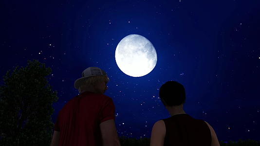 可爱的情侣晚上看月亮视频的预览图