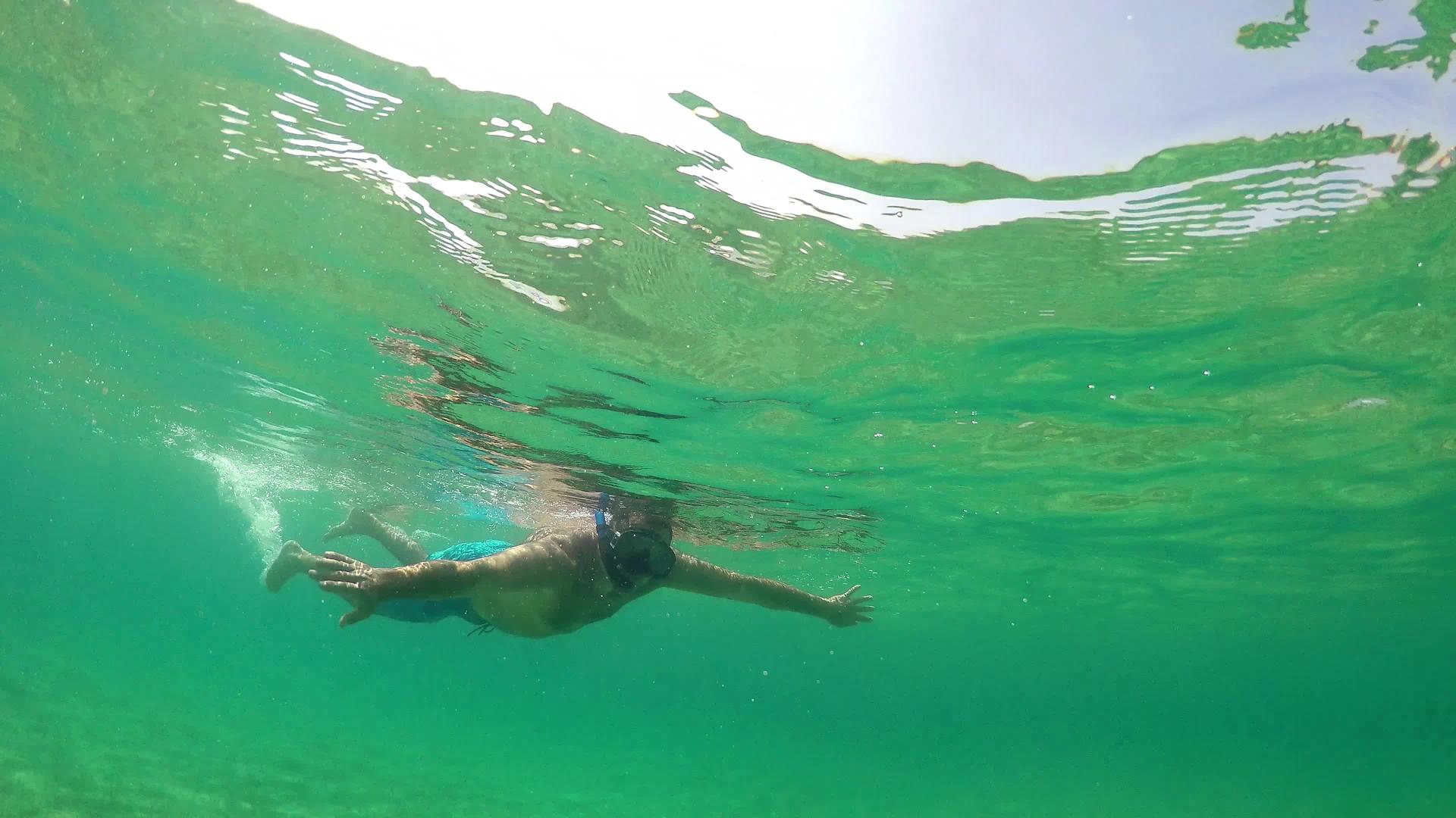 在海水表面游泳寻找宝藏Gopro半水下风景Gopro视频的预览图