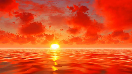 平静的海面上笼罩着红云视频的预览图