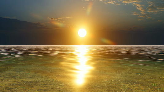 日落时太阳在凉水中反射视频的预览图