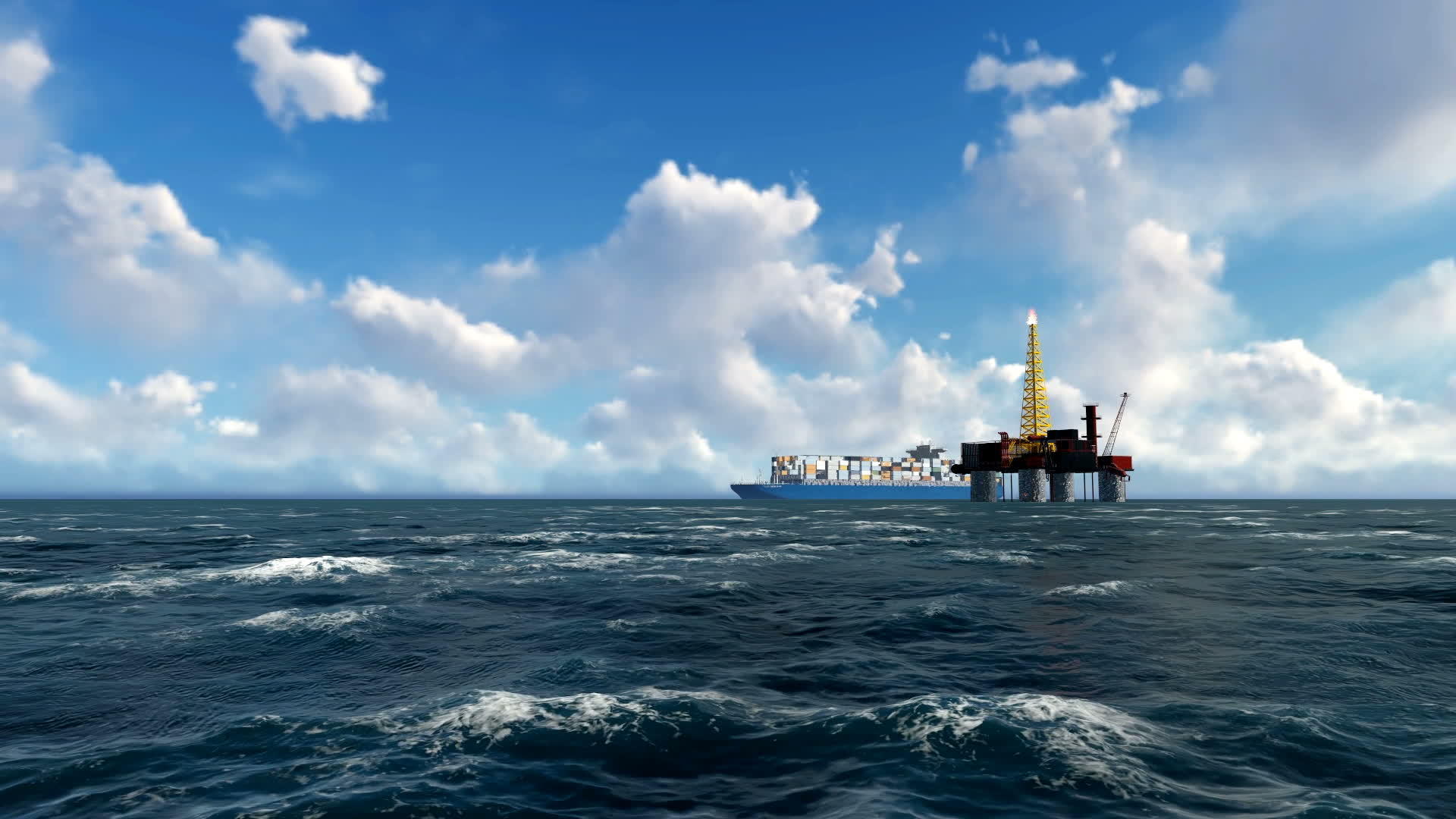 石油钻井平台和集装箱船舶航行视频的预览图