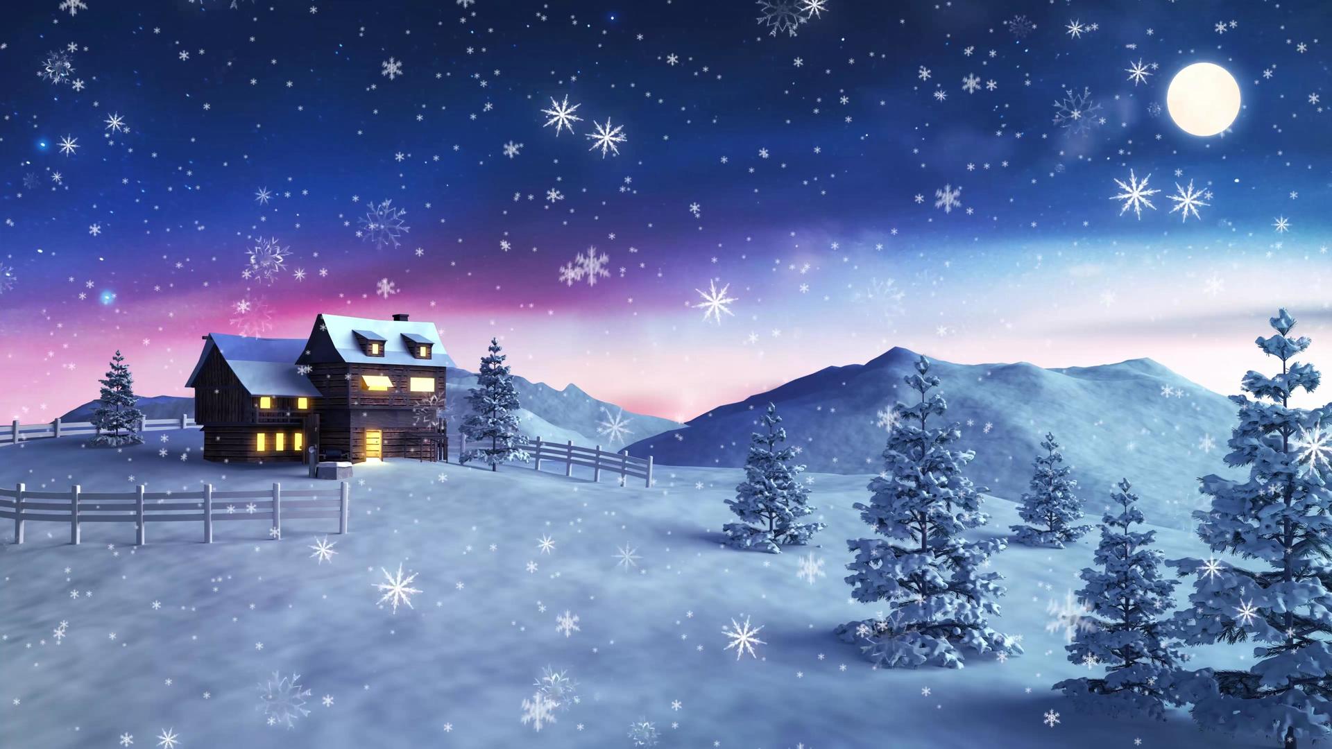 4k冬季下雪冬天房屋圣诞节平安夜背景视频aep格式模板视频素材下载 潮点视频