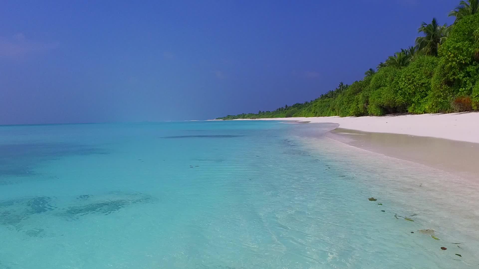 日出后蓝环礁湖在热带地区使用蓝色环礁清洁海滩背景视频的预览图