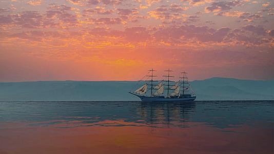 海景电影和一艘帆船在地平线上视频的预览图