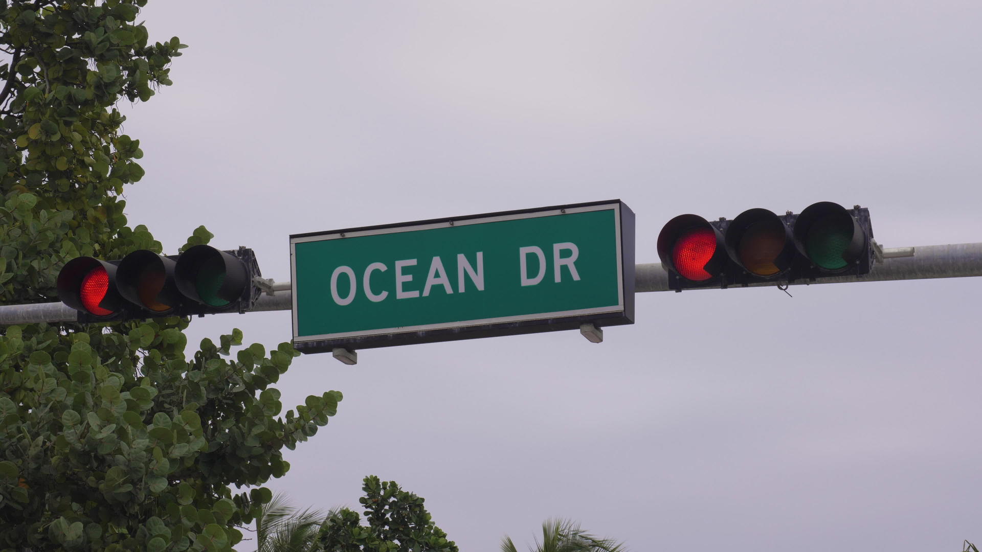迈阿密海滩的海洋驱动器路标和交通灯视频的预览图