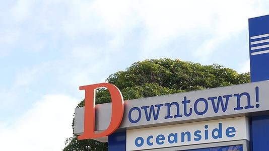 海滨名牌标志和棕榈树Oside圣地亚哥在加利福尼亚州视频的预览图