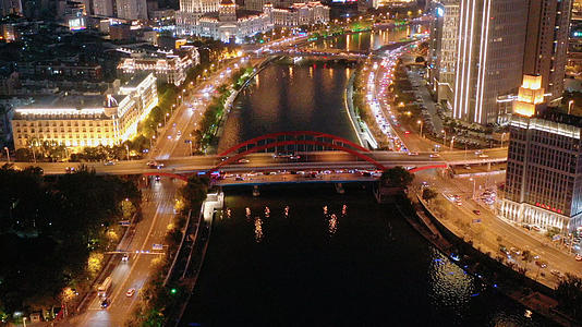 天津城市交通夜景航拍4K视频视频的预览图
