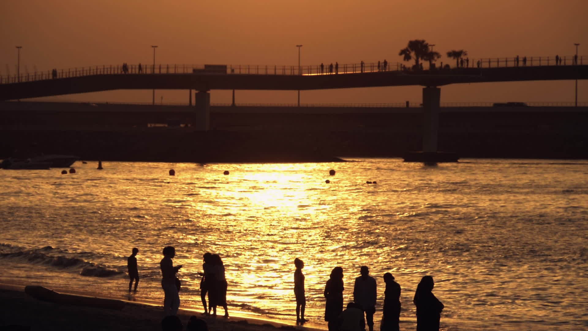 日落时海滩上的人影视频的预览图