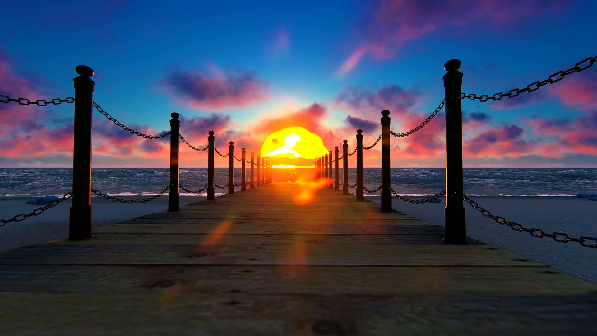 日落时在海滩码头上视频的预览图