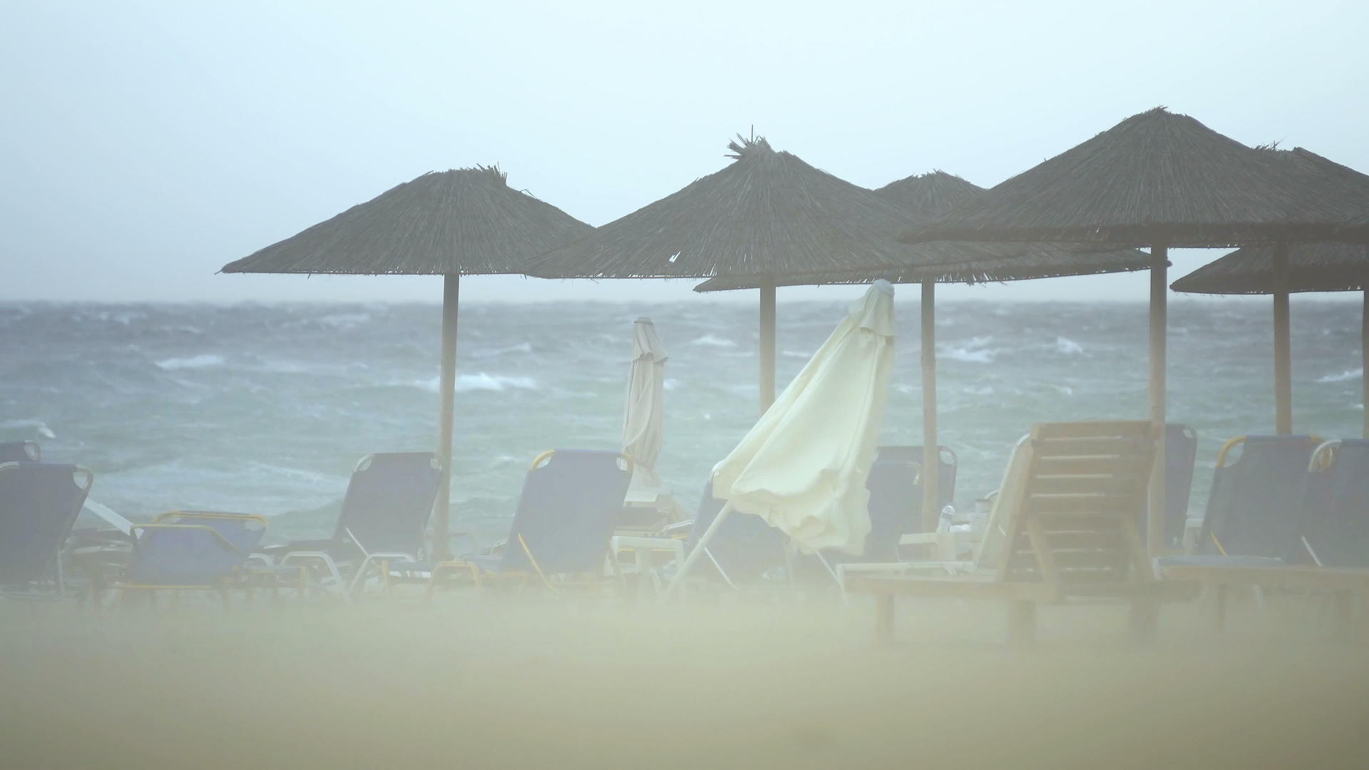 在加利福尼亚州的海滩上沙尘暴和风帆冲浪是不可能的视频的预览图