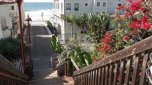 沿海楼梯太平洋海浪和加里弗罗尼亚海岸的棕榈树视频的预览图