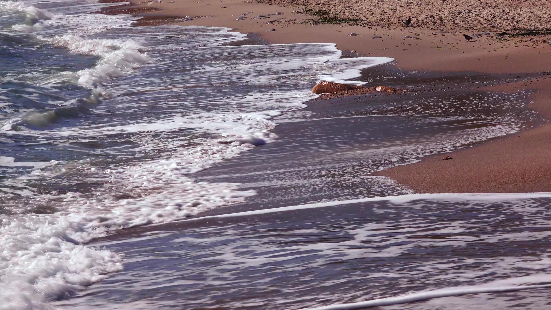 海浪沙滩上有白色的泡沫太阳在水中反射黑海视频的预览图