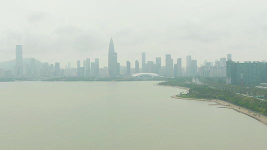 深圳白天在南山区和海湾公园鸟瞰无人机侧面视频的预览图