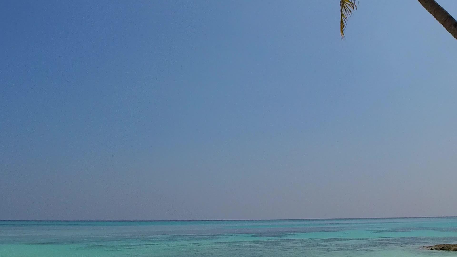 明亮的阳光以明亮的环礁湖和白色沙滩为背景营造出豪华的海洋背景视频的预览图