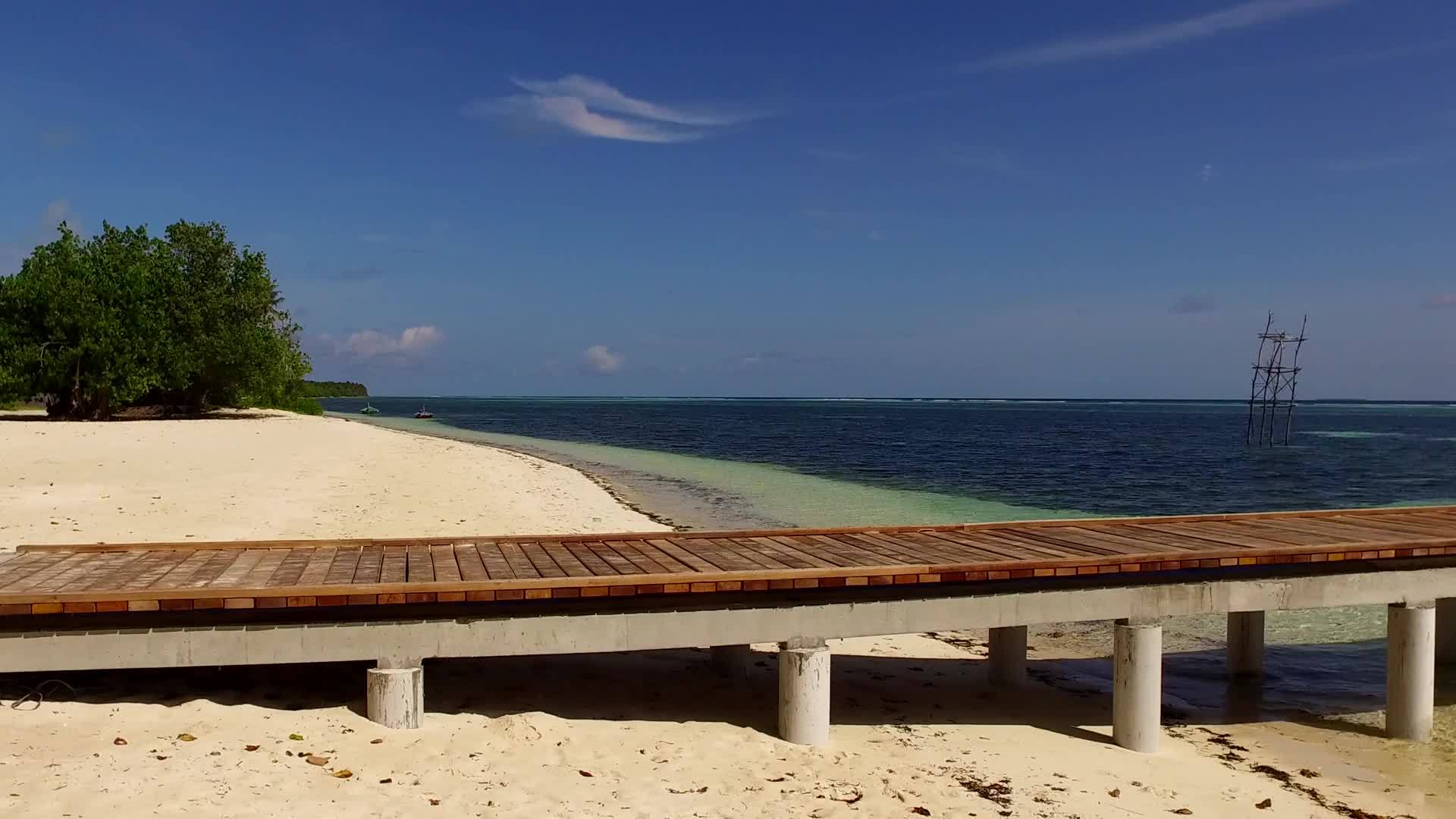 沙洲附近的沙背景的蓝色海洋放松海岸线海滩冒险开放景观视频的预览图