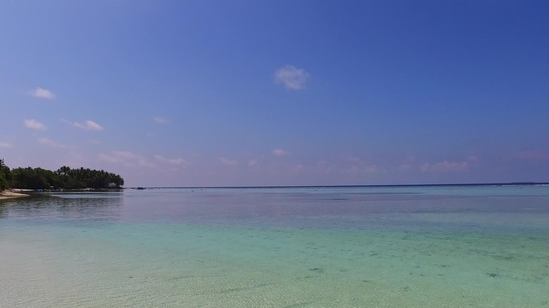 蓝色环礁湖棕榈树附近有一个白色的沙子背景视频的预览图