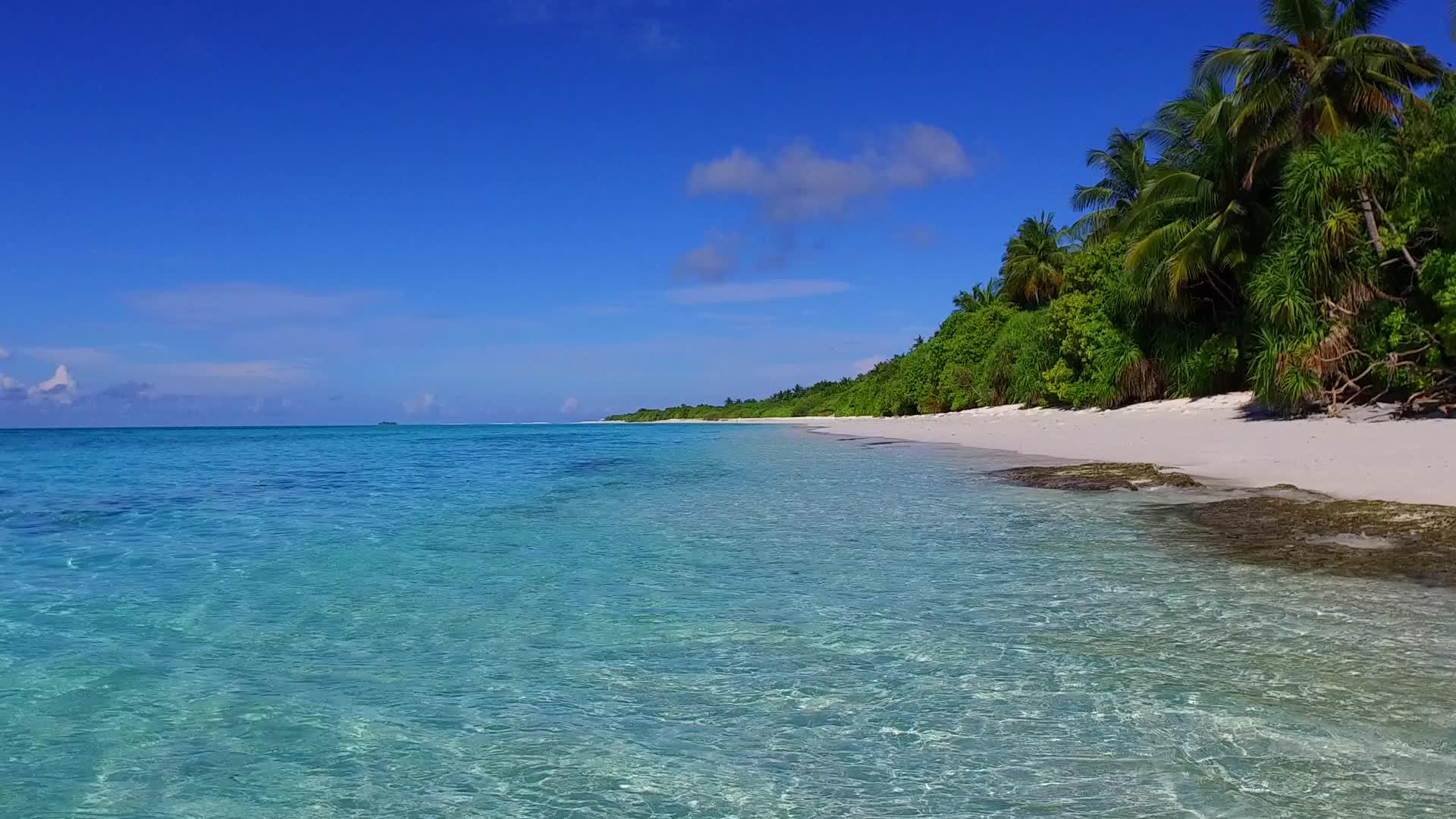 清澈的海水和度假村附近干净的沙质背景使热带岛屿海滩上的海滩使热带海滩成为可能视频的预览图
