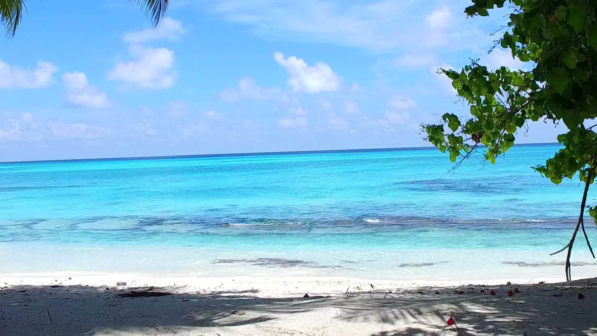 在接近冲浪的白色海滩背景下 蓝色海洋和热带海岸海滩生活视频的预览图