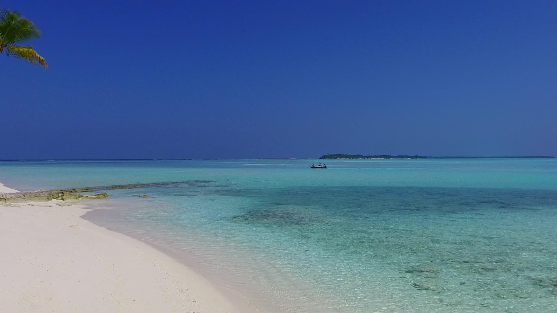 奇异岛屿海滩生活方式的浪漫全景是由海平面附近的松绿海视频的预览图