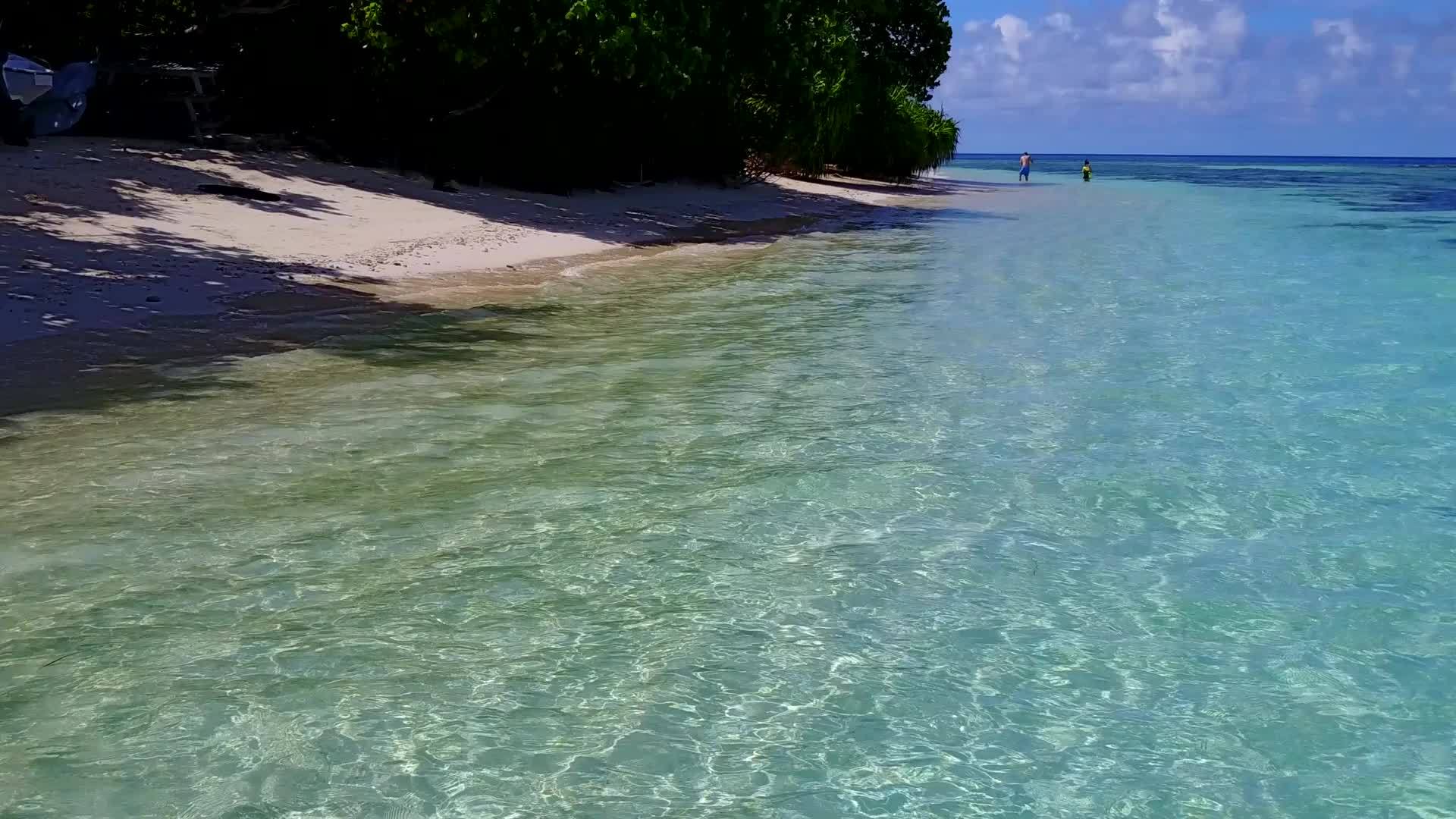在色环礁湖沙巴附近有明亮的海滩背景阳光明媚的海景视频的预览图
