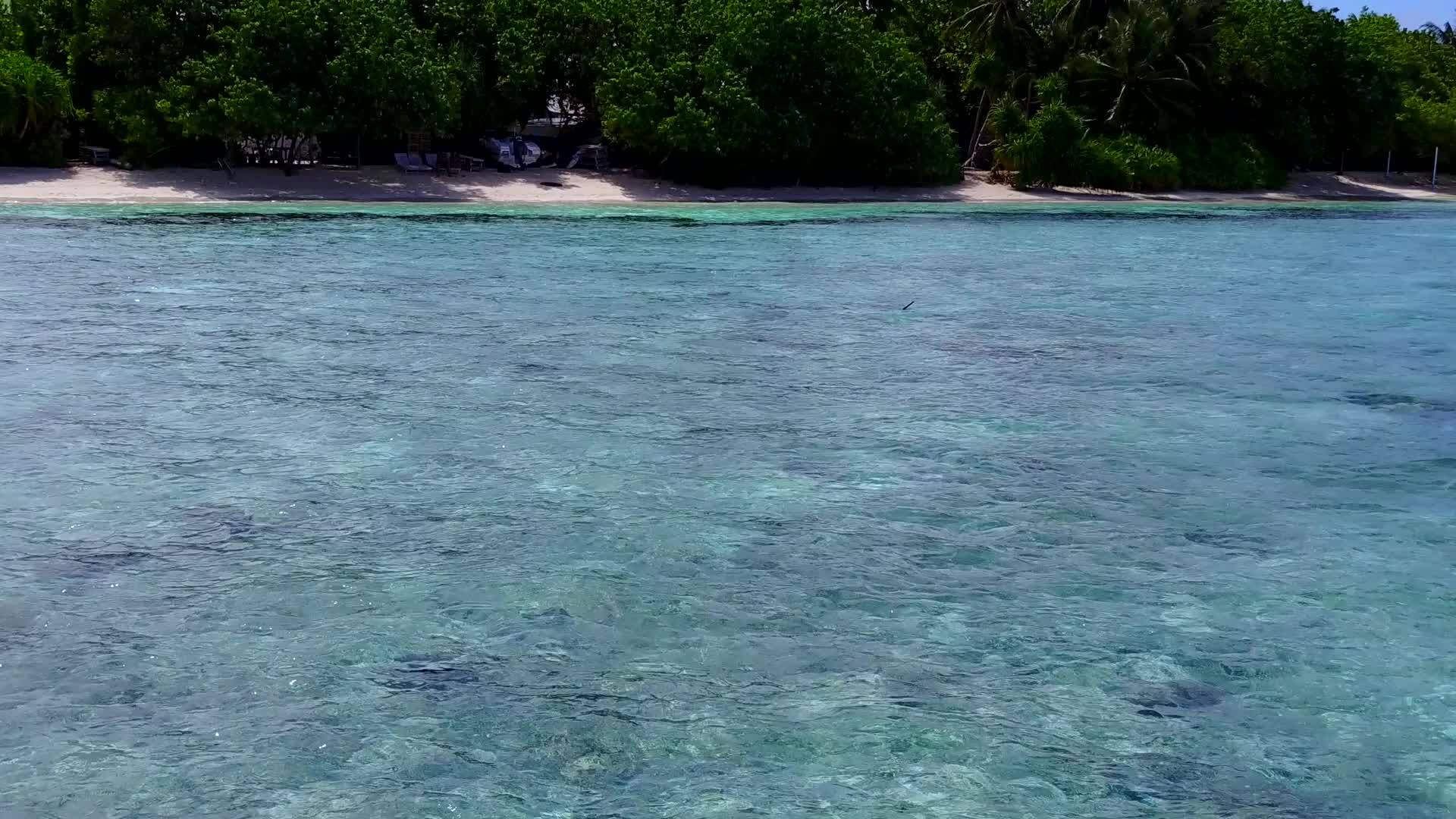 靠近水蓝色海洋和珊瑚礁的白沙背景放松海岸海滩的生活方式视频的预览图