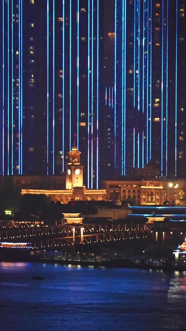 航拍城夜景江景灯光秀庆祝建党100周年献礼表演素材视频的预览图