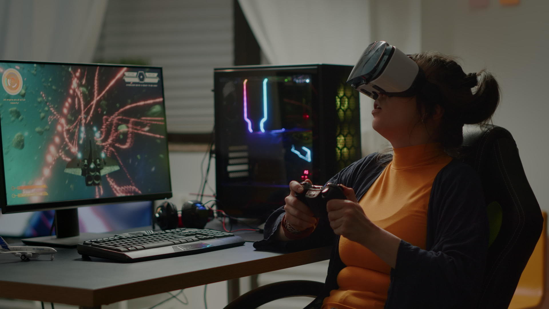 焦点网络玩家穿着虚拟现实耳机丢失游戏视频的预览图