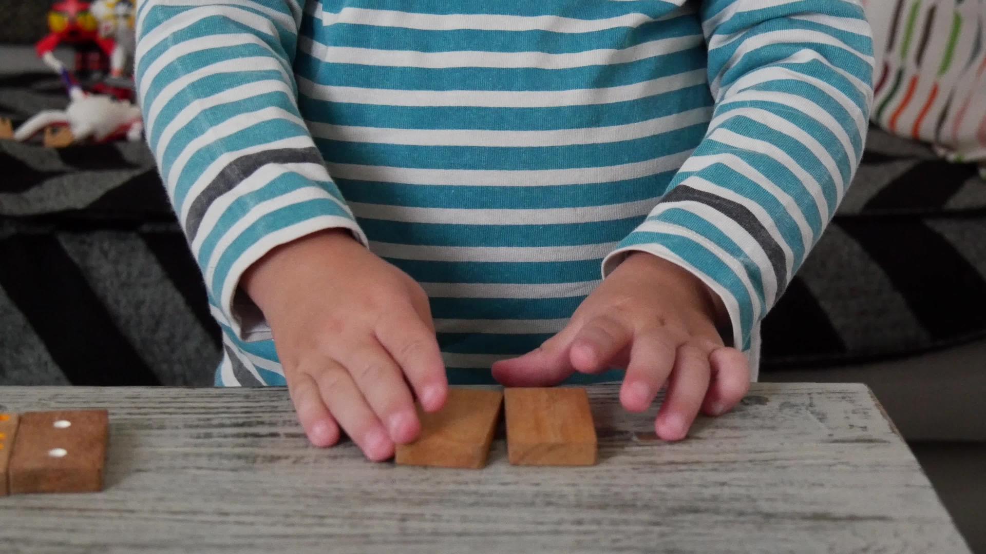 一个两岁的男孩玩多米诺的游戏视频的预览图