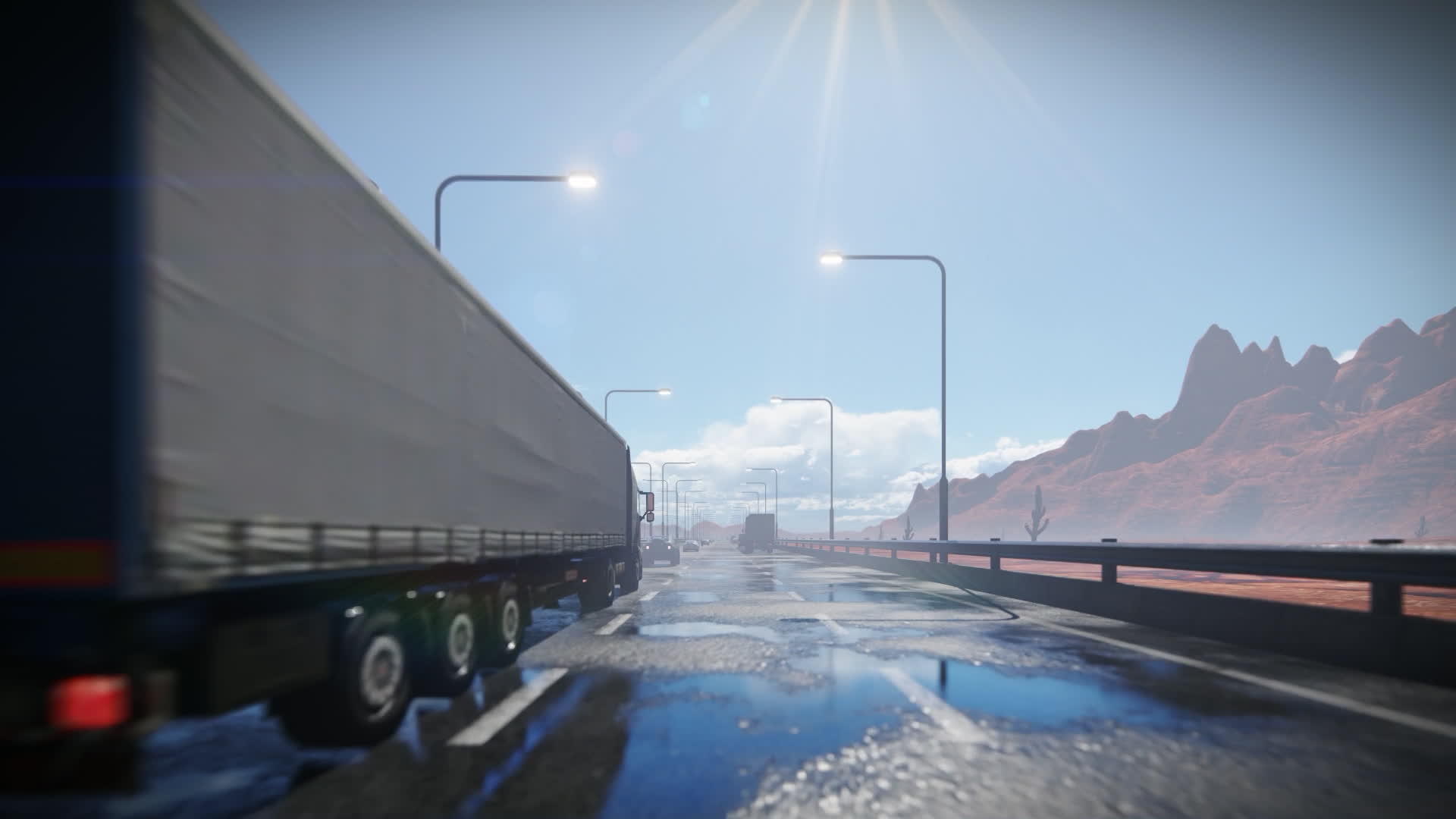 打击沙漠山脉的高速公路交通移动摄像机视频的预览图