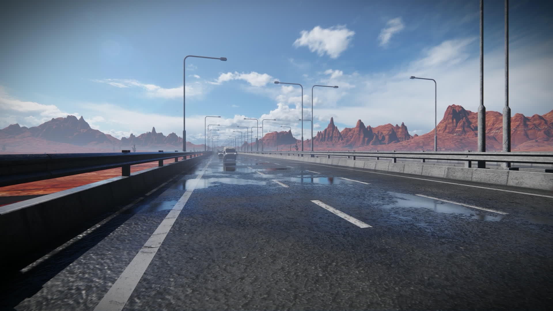 高速公路通过沙漠山脉和蓝天的地面景观视频的预览图