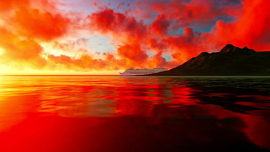 日落时在平静的海上乘坐游轮视频的预览图