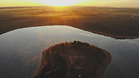 秋天的清晨森林湖雾蒙蒙的森林视频的预览图