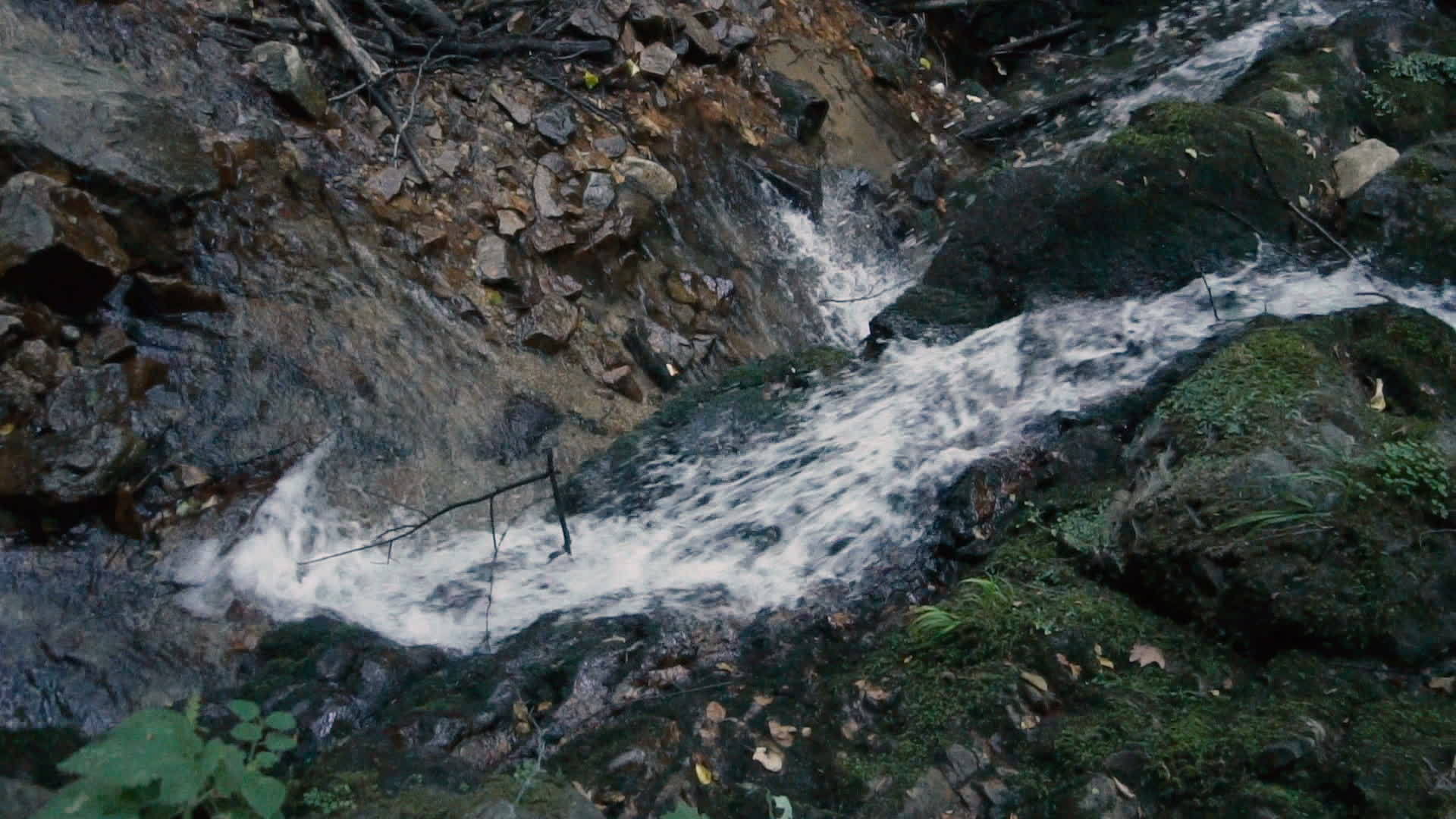 清澈的泉水在石头之间流淌视频的预览图