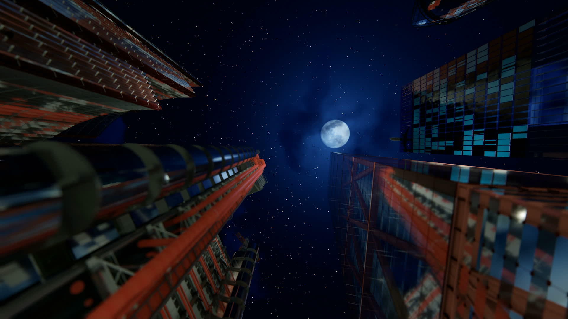 飞越商业摩天大楼放大星空放大满月hd视频的预览图