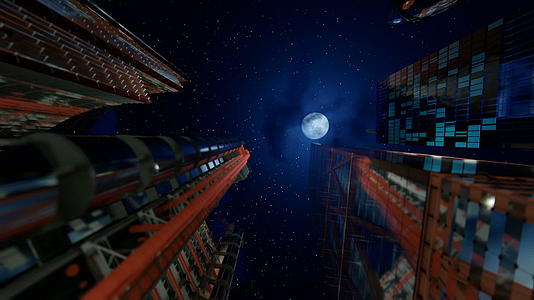 飞越商业摩天大楼放大星空放大满月hd视频的预览图