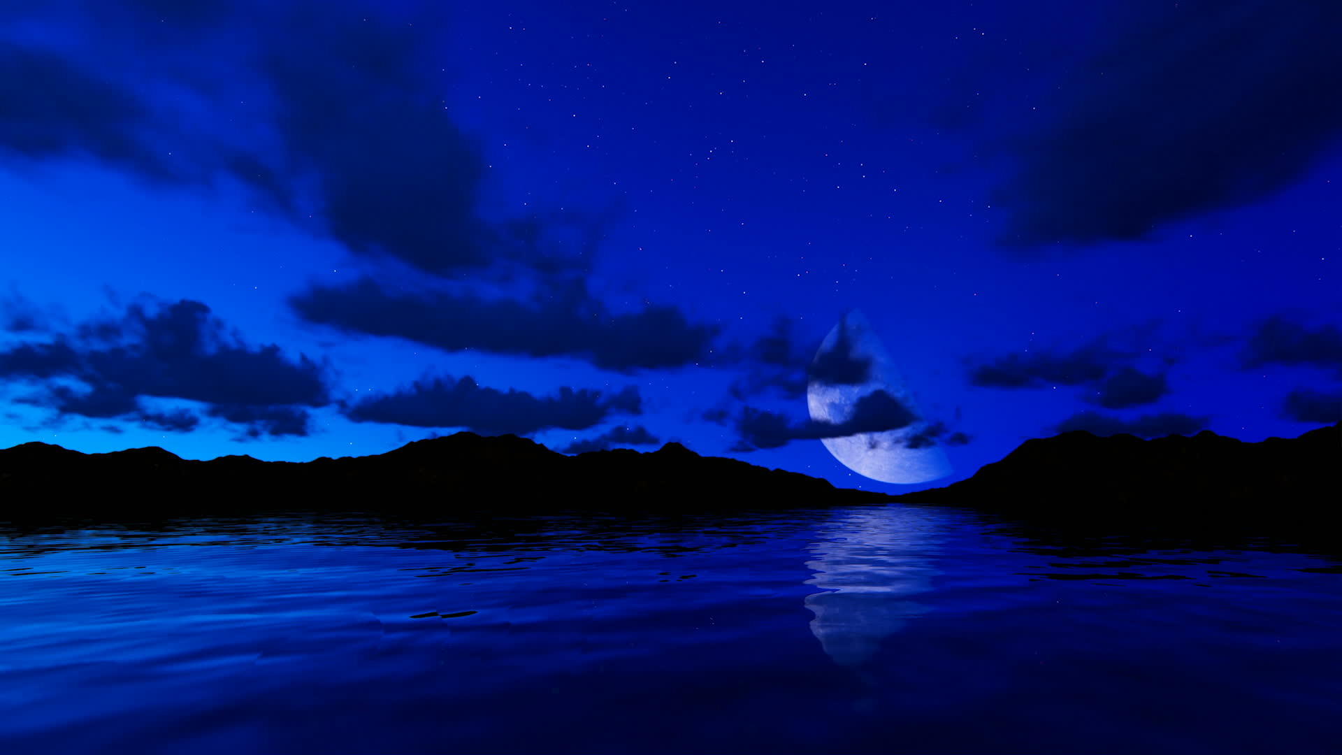 月亮反射在水面上与星空相对视频的预览图