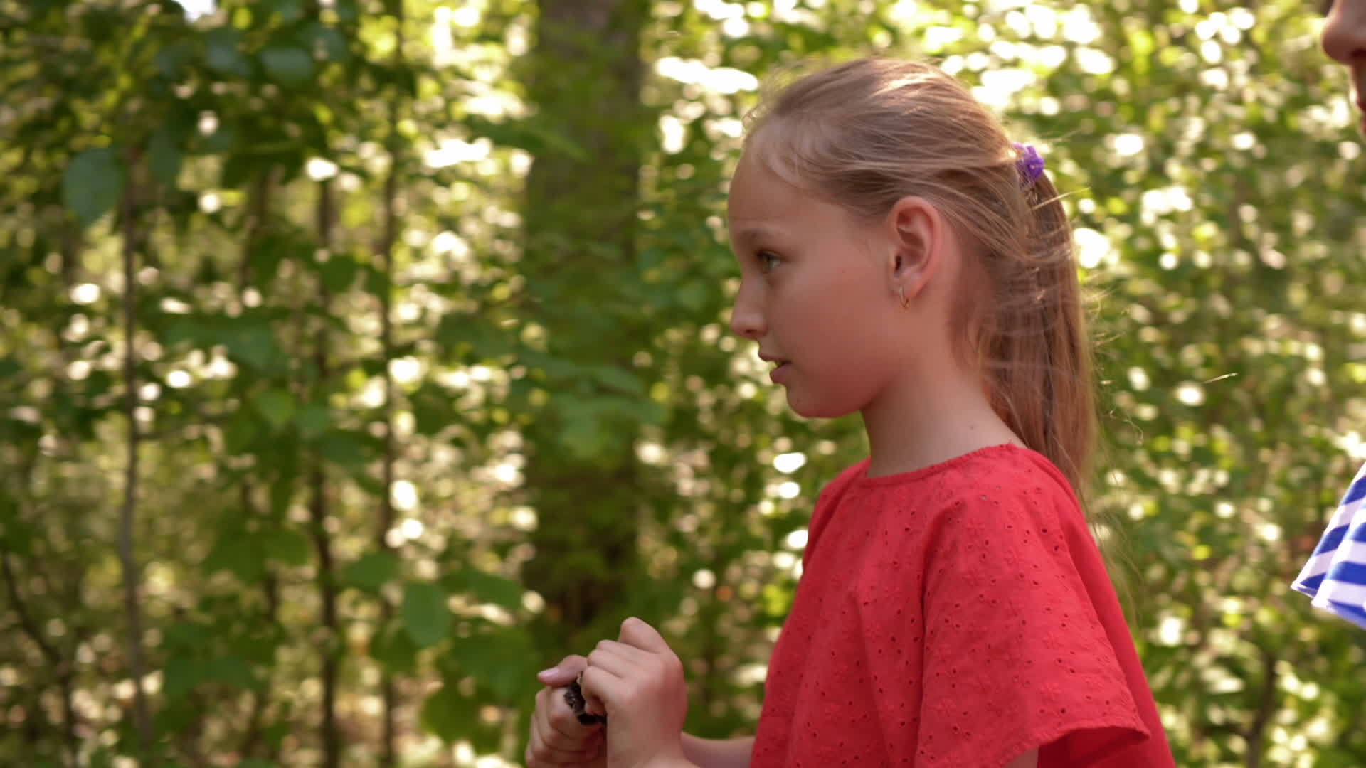 两个美丽的女孩散步谈论阳光明媚的夏季公园视频的预览图