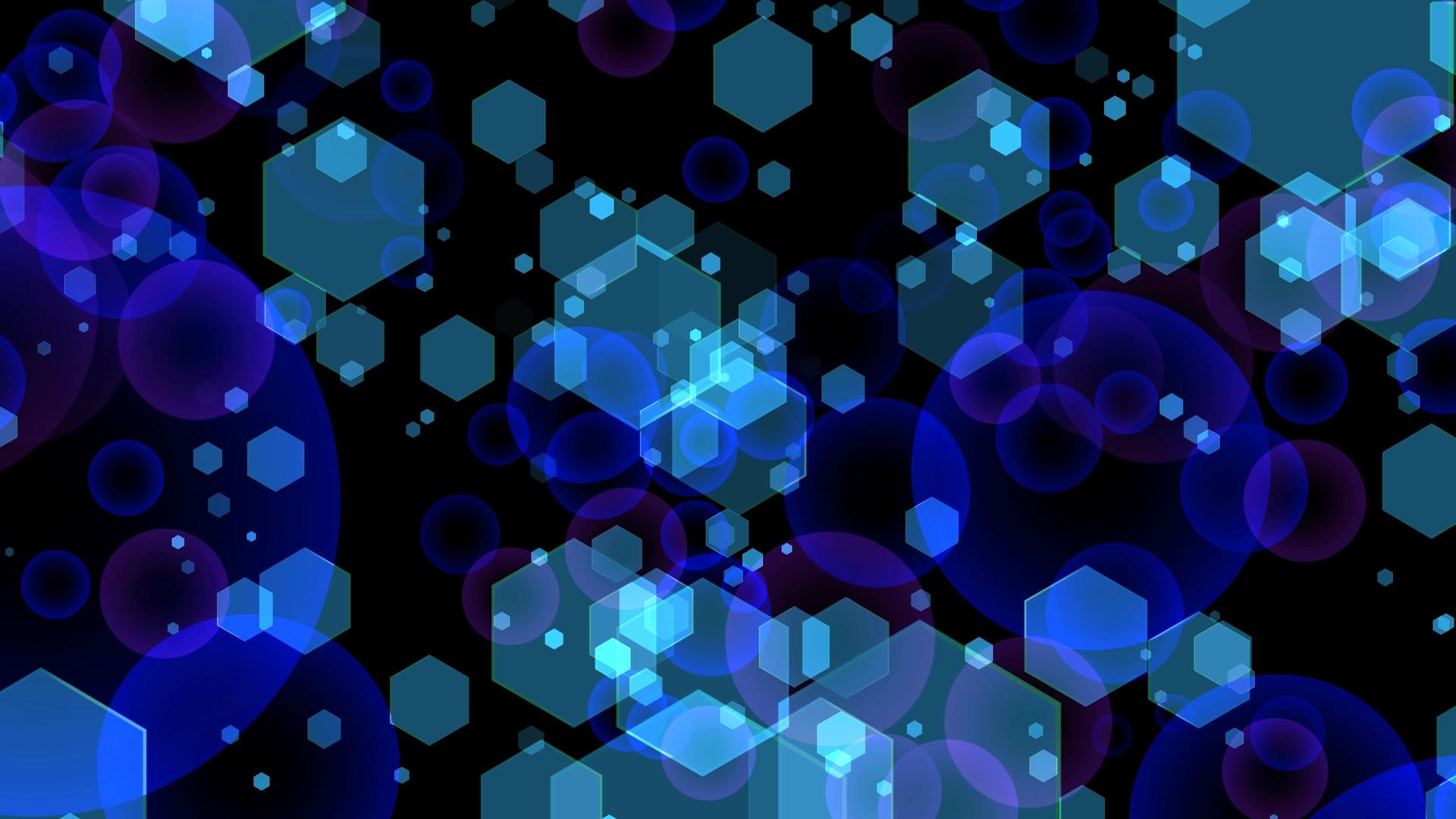 黑色屏幕背景上的紫色和蓝色100多边形的气泡视频的预览图