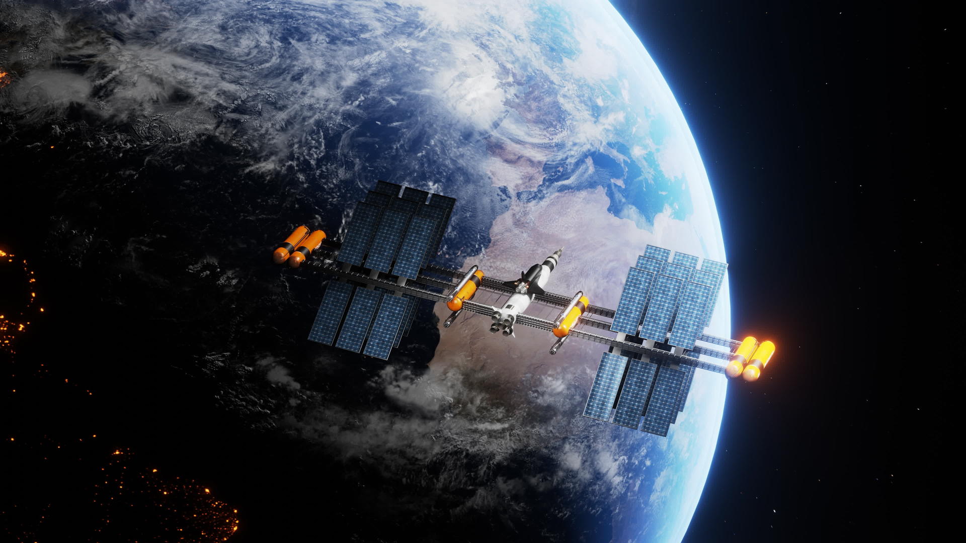 现代科学和教育国际卫星在地球上的行星上飞行视频的预览图