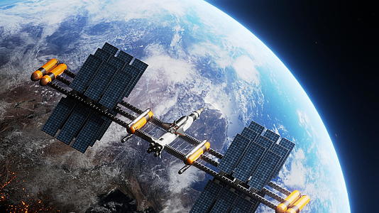 航天飞机和空间站在真实的地球轨道上运行视频的预览图