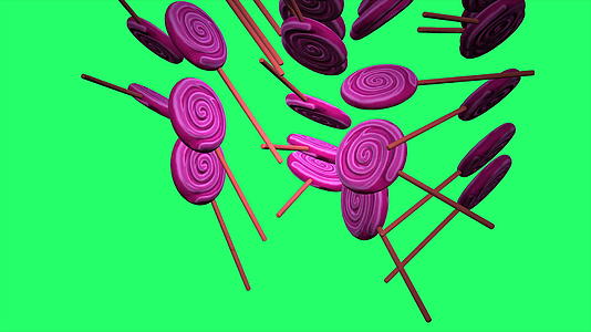 4k动画棒棒糖和木棍在绿屏背景上旋转视频的预览图