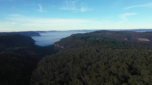 无人机喷雾发生在澳大利亚蓝色山峰的巨长谷视频的预览图
