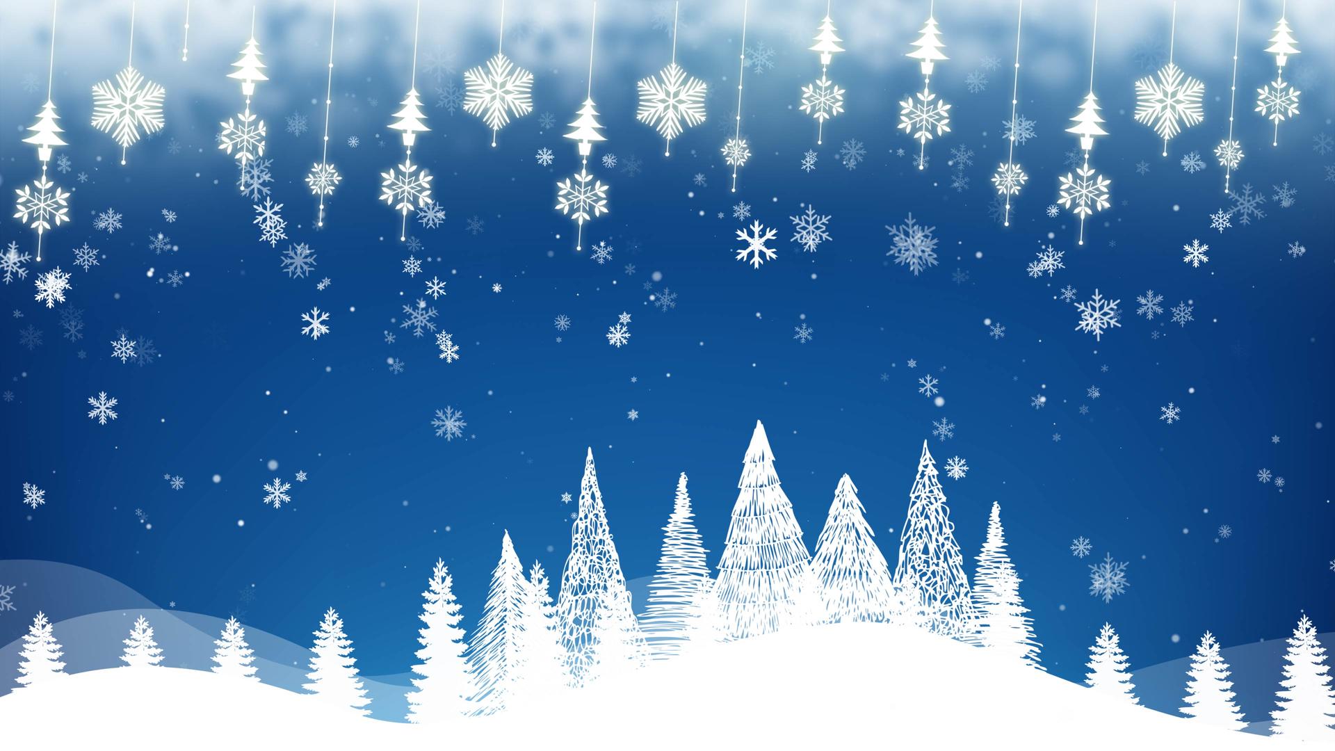 漫画蓝色雪花飘动雪花吊坠摇摆大雪小雪节气背景视频的预览图
