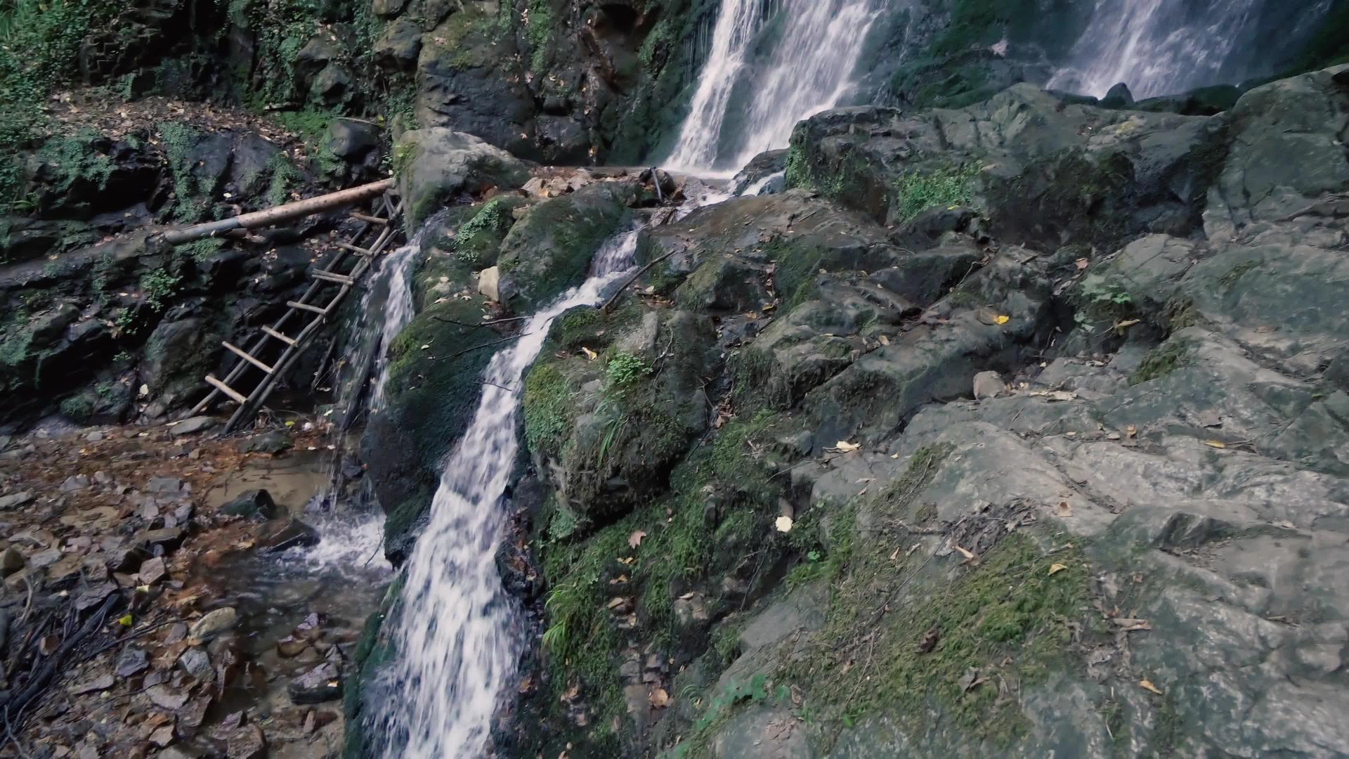 秋天令人惊叹的隐藏瀑布潜入森林视频的预览图