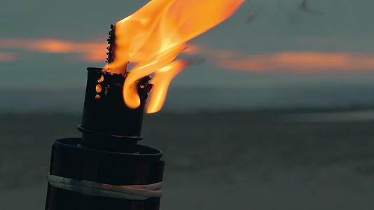 在海滩上烧竹火炬视频的预览图
