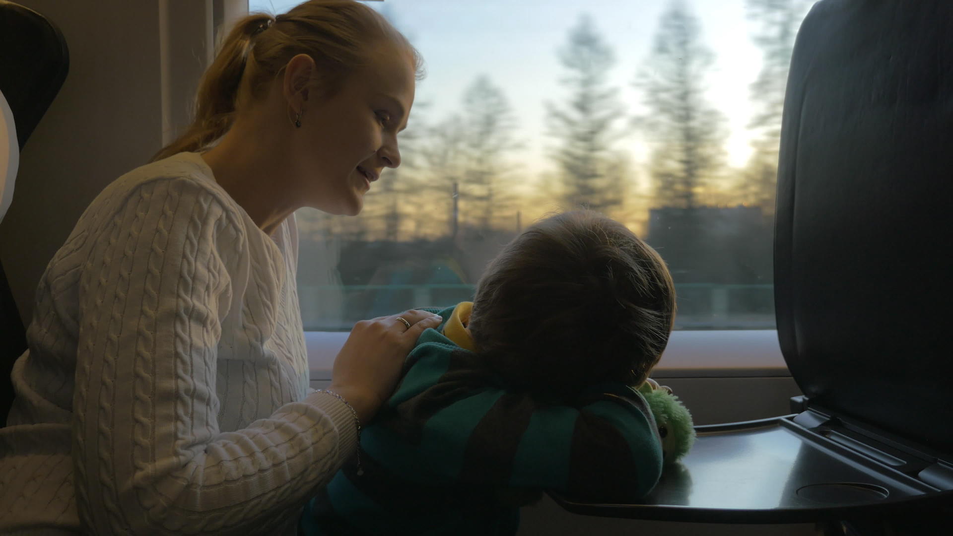母亲和儿子坐火车上下班视频的预览图
