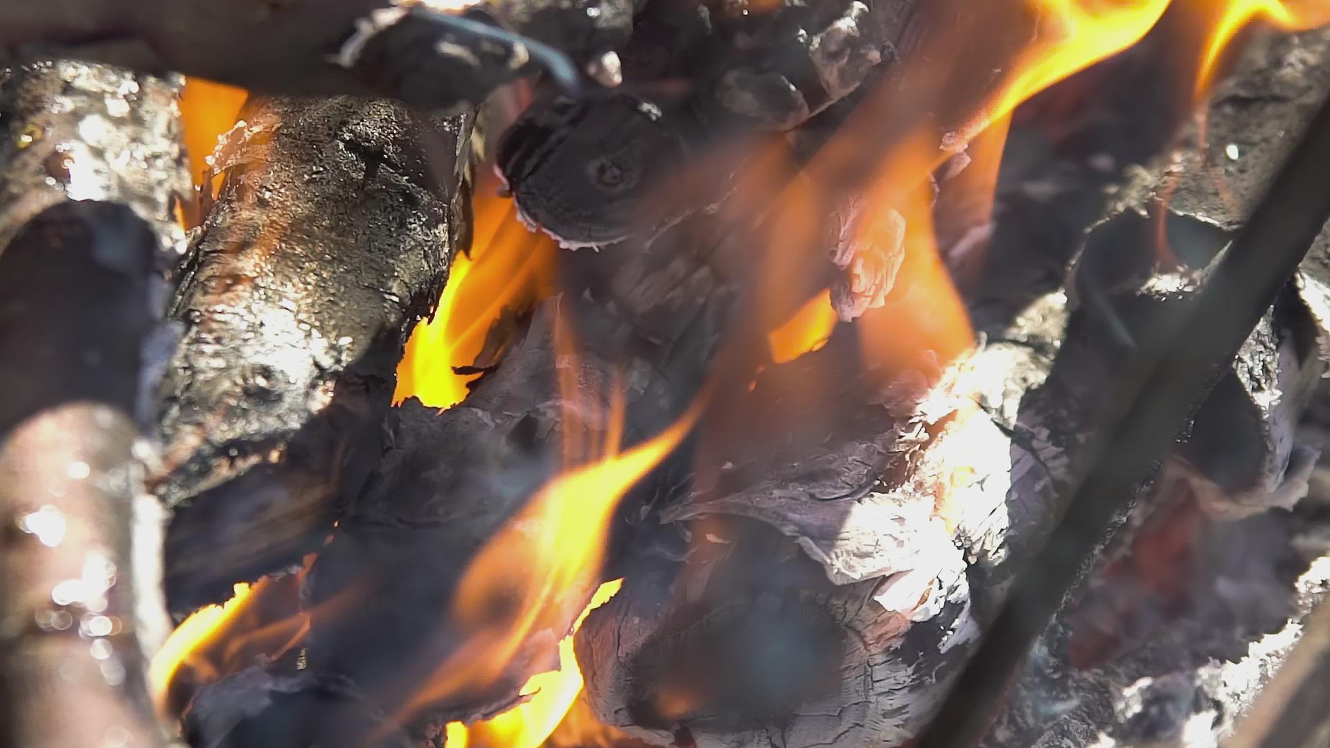 在慢动模式下bbq中燃烧木柴视频的预览图